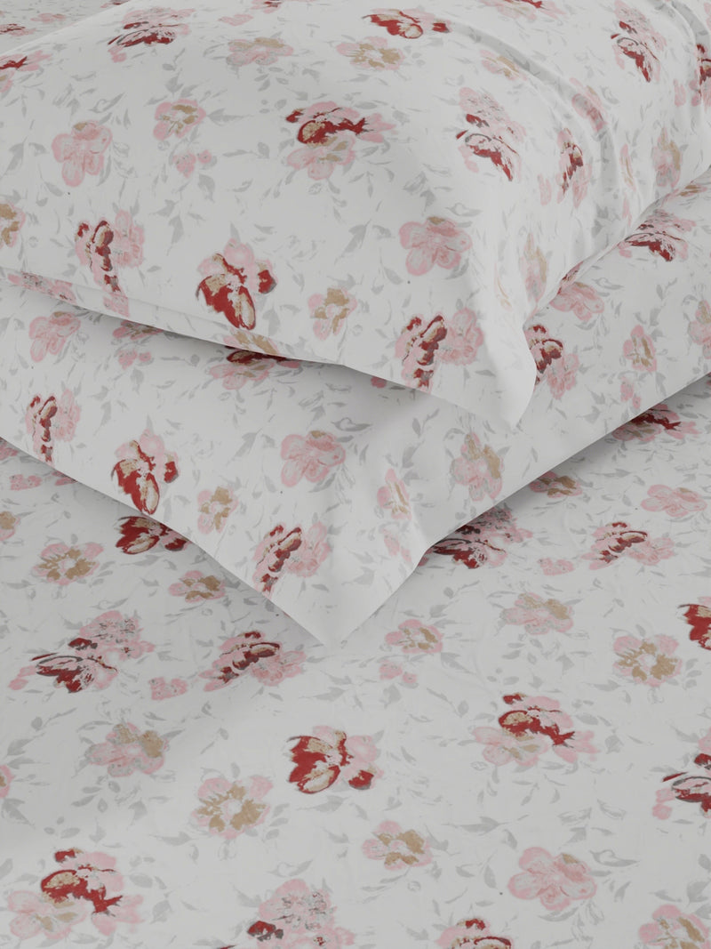 100% Pure Cotton Double Bedsheet With 2 Pillow Covers <small> (floral-maroon)</small>