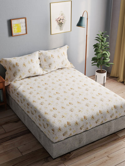 100% Pure Cotton Double Bedsheet With 2 Pillow Covers <small> (floral-mocha)</small>