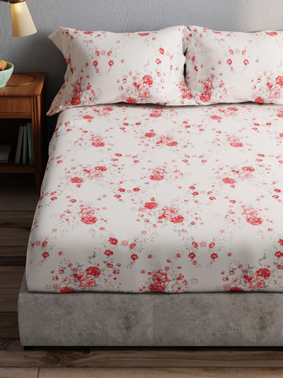 100% Pure Cotton Double Bedsheet With 2 Pillow Covers <small> (floral-pink)</small>