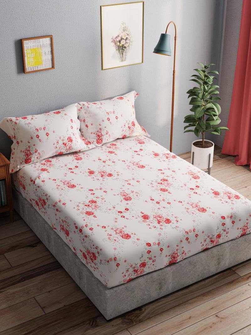 100% Pure Cotton Double Bedsheet With 2 Pillow Covers <small> (floral-pink)</small>