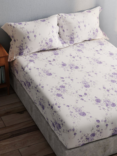 100% Pure Cotton Double Bedsheet With 2 Pillow Covers <small> (floral-lilac)</small>