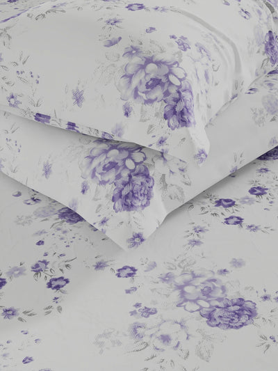 100% Pure Cotton Double Bedsheet With 2 Pillow Covers <small> (floral-lilac)</small>