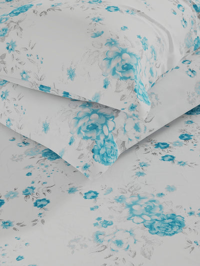 100% Pure Cotton Double Bedsheet With 2 Pillow Covers <small> (floral-blue)</small>