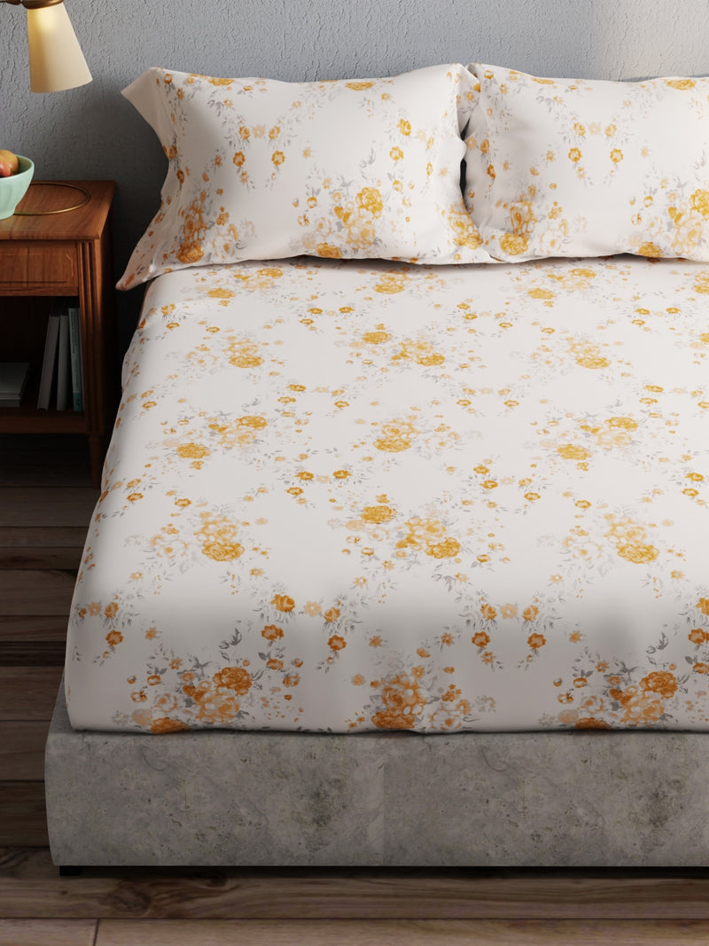 100% Pure Cotton Double Bedsheet With 2 Pillow Covers <small> (floral-yellow)</small>