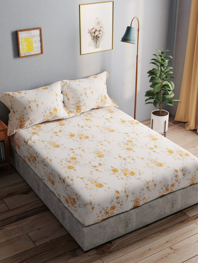 100% Pure Cotton Double Bedsheet With 2 Pillow Covers <small> (floral-yellow)</small>