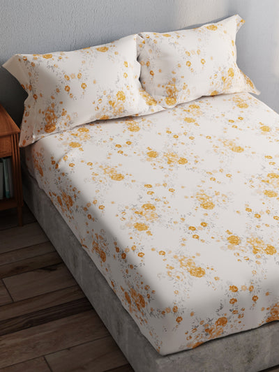 100% Pure Cotton Double Bedsheet With 2 Pillow Covers <small> (floral-yellow)</small>