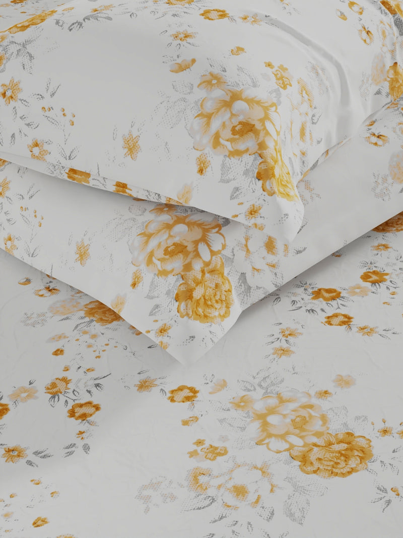 100% Pure Cotton Double Bedsheet With 2 Pillow Covers <small> (floral-yellow)</small>