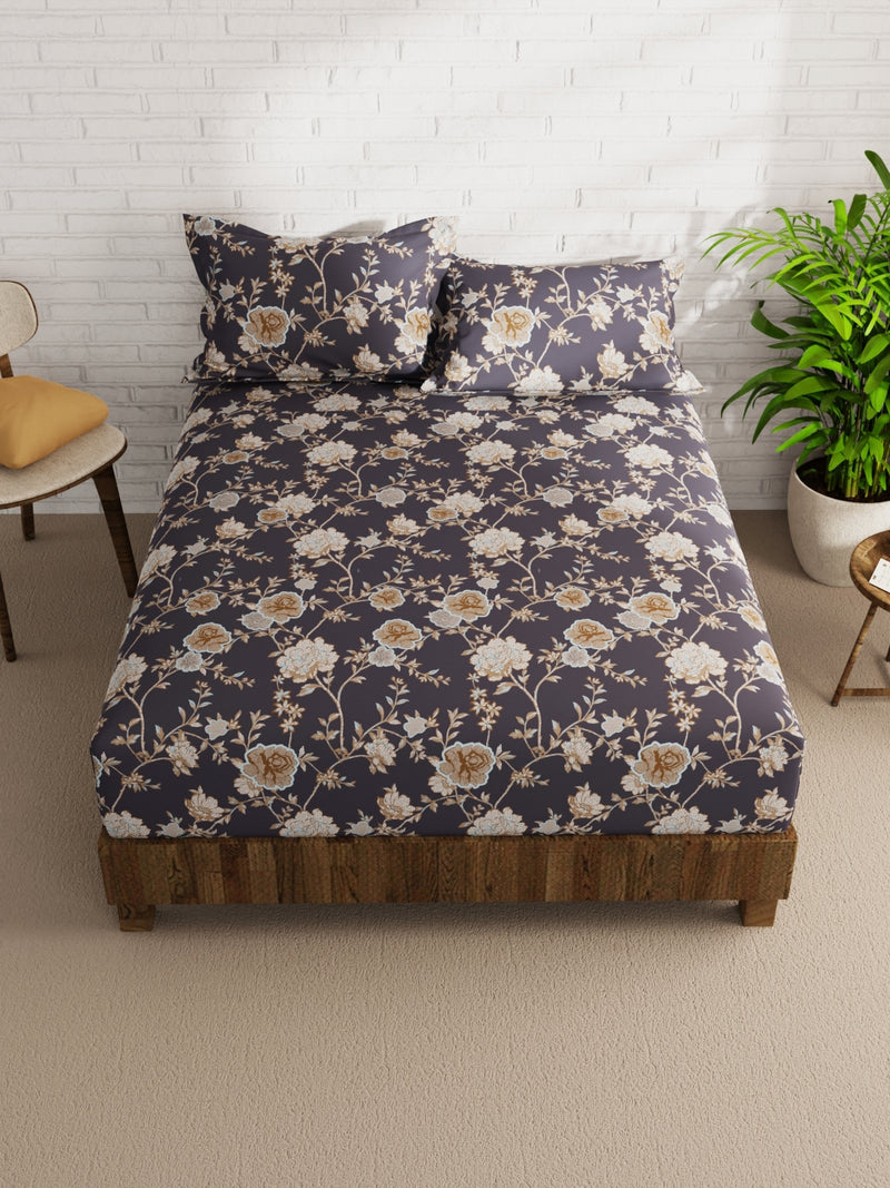 Extra Smooth Micro Double Bedsheet With 2 Pillow Covers <small> (floral-dk.grey)</small>