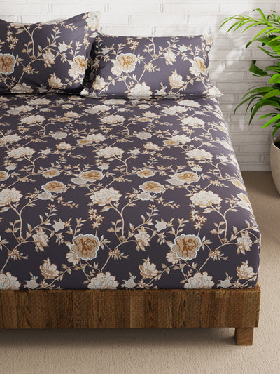 Extra Smooth Micro Double Bedsheet With 2 Pillow Covers <small> (floral-dk.grey)</small>