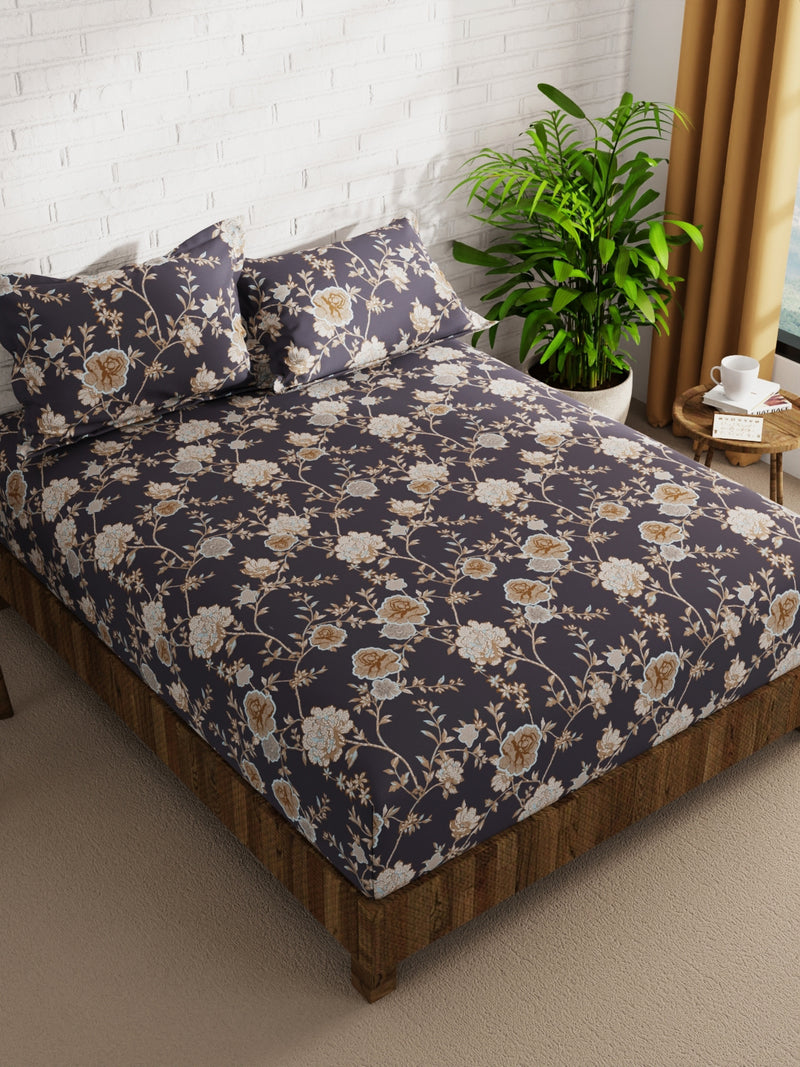 Extra Smooth Micro Double Bedsheet With 2 Pillow Covers <small> (floral-dk.grey)</small>