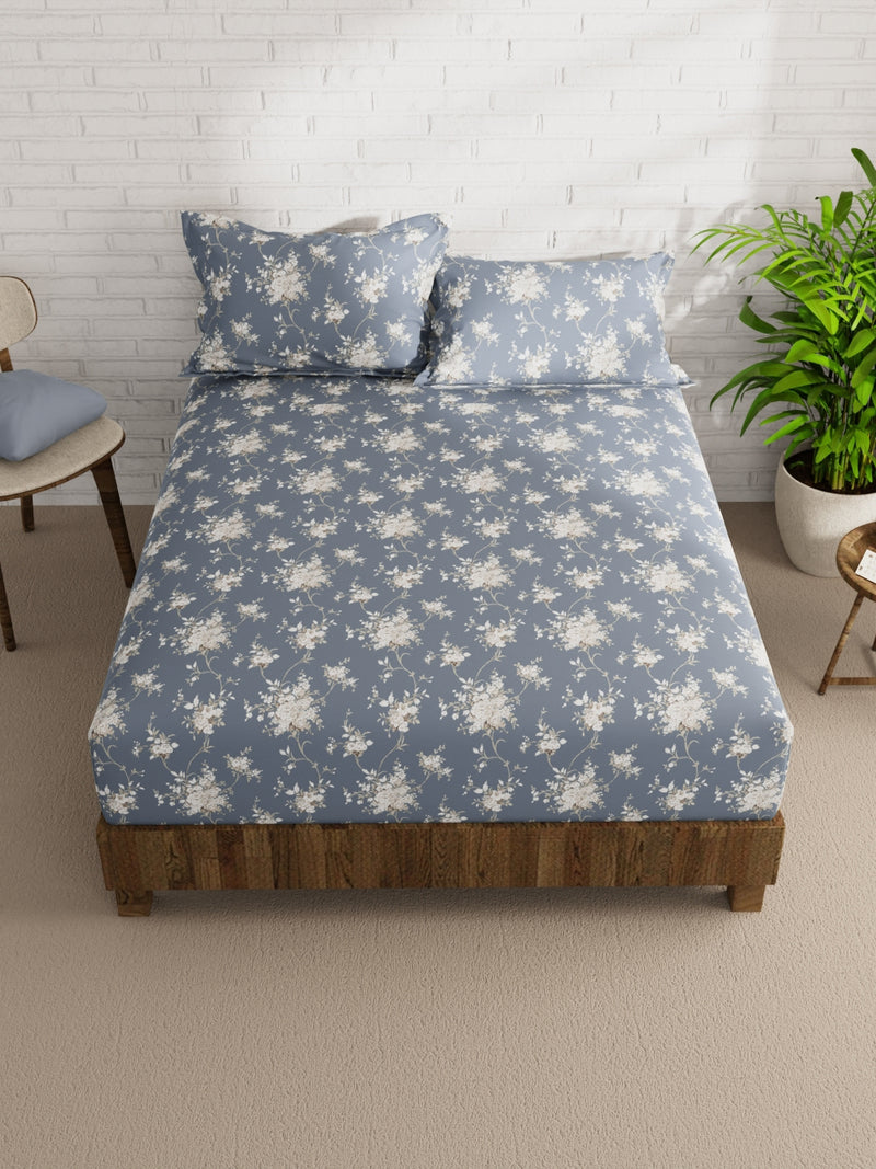 Extra Smooth Micro Double Bedsheet With 2 Pillow Covers <small> (floral-grey)</small>