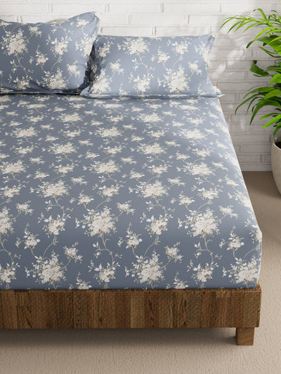 Extra Smooth Micro Double Bedsheet With 2 Pillow Covers <small> (floral-grey)</small>