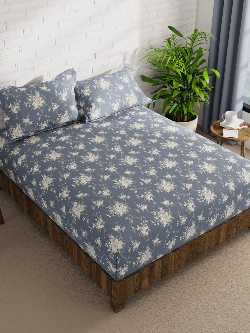 Extra Smooth Micro Double Bedsheet With 2 Pillow Covers <small> (floral-grey)</small>