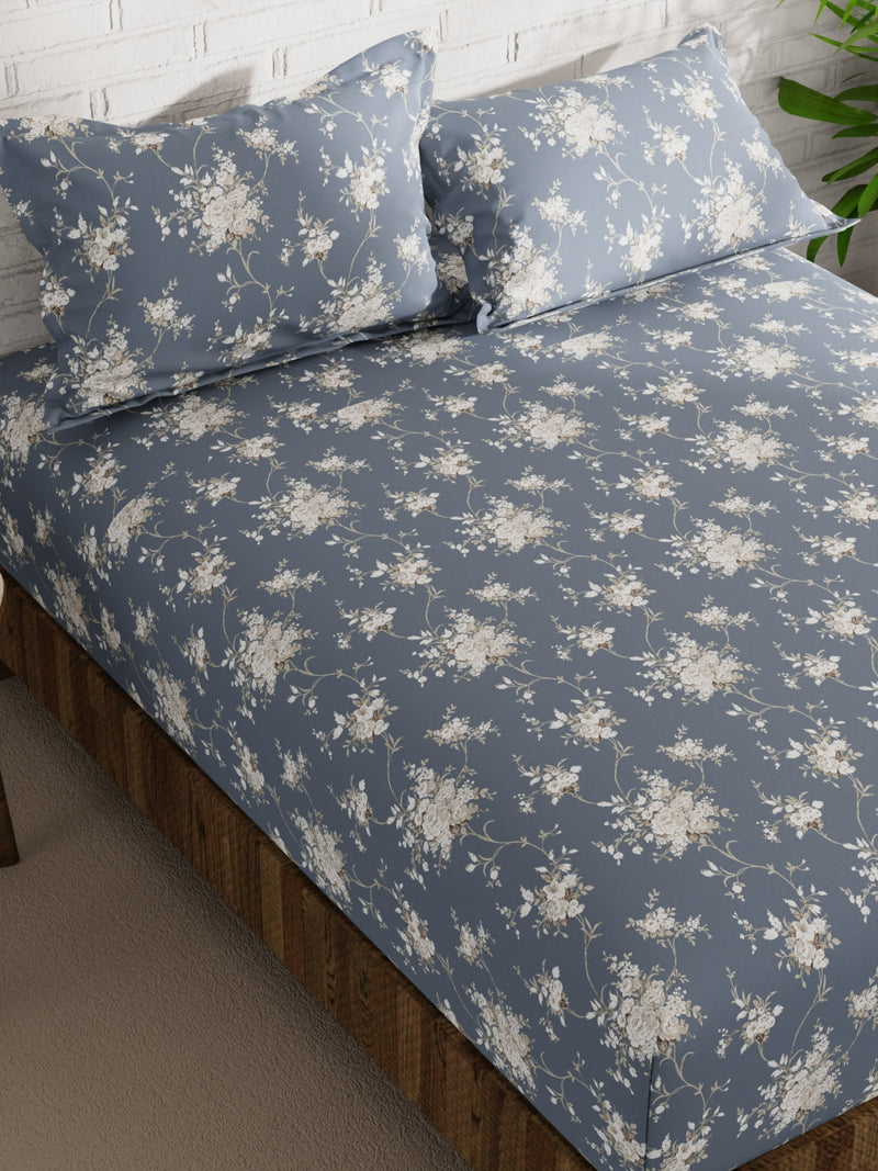 Extra Smooth Micro Double Bedsheet With 2 Pillow Covers <small> (floral-grey)</small>