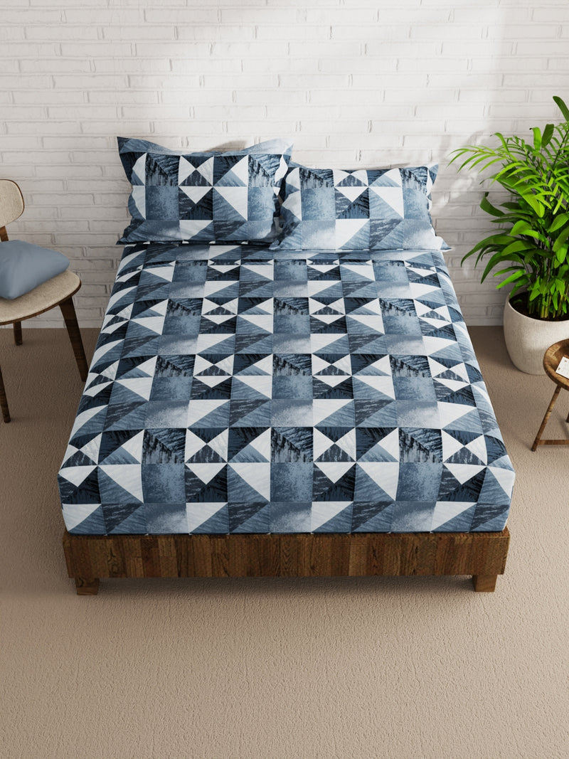 Extra Smooth Micro Double Bedsheet With 2 Pillow Covers <small> (geometric-blue)</small>