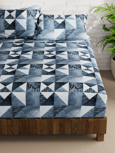 Extra Smooth Micro Double Bedsheet With 2 Pillow Covers <small> (geometric-blue)</small>