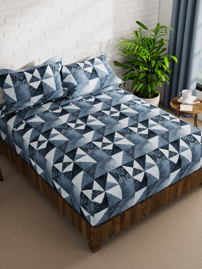 Extra Smooth Micro Double Bedsheet With 2 Pillow Covers <small> (geometric-blue)</small>