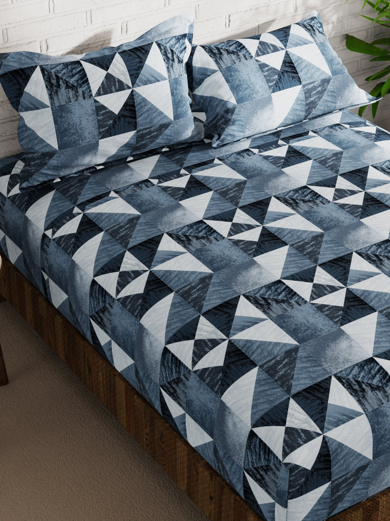 Extra Smooth Micro Double Bedsheet With 2 Pillow Covers <small> (geometric-blue)</small>