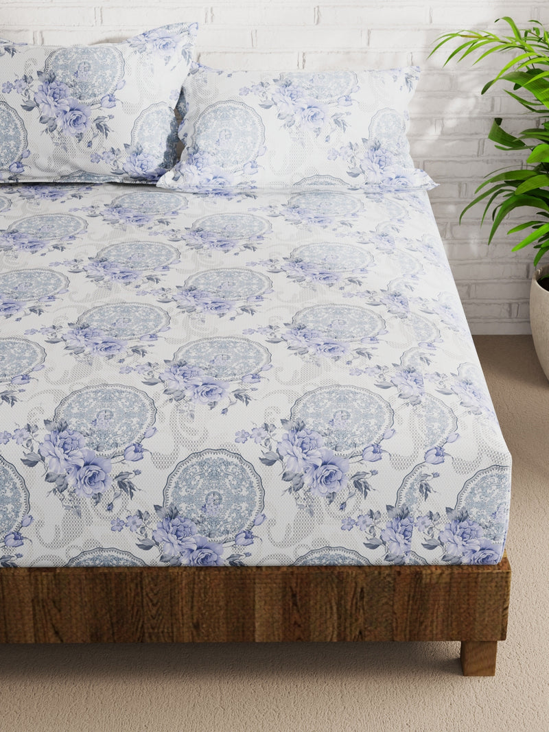 Extra Smooth Micro Double Bedsheet With 2 Pillow Covers <small> (floral-grey/blue)</small>