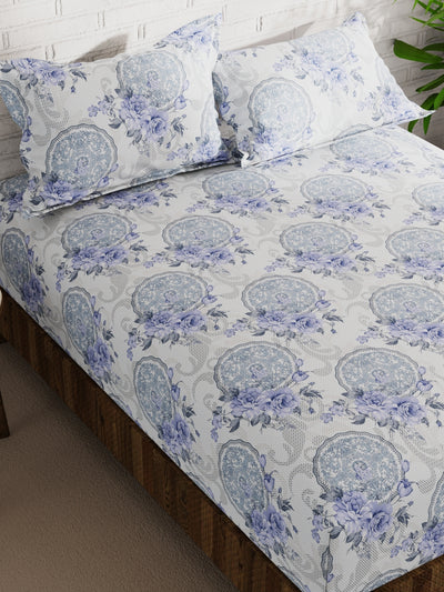 Extra Smooth Micro Double Bedsheet With 2 Pillow Covers <small> (floral-grey/blue)</small>