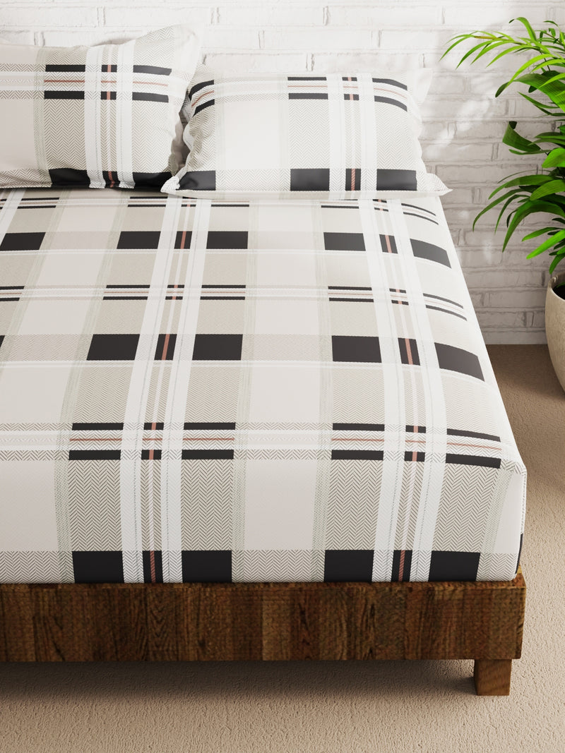 Extra Smooth Micro Double Bedsheet With 2 Pillow Covers <small> (checks-beige/multi)</small>