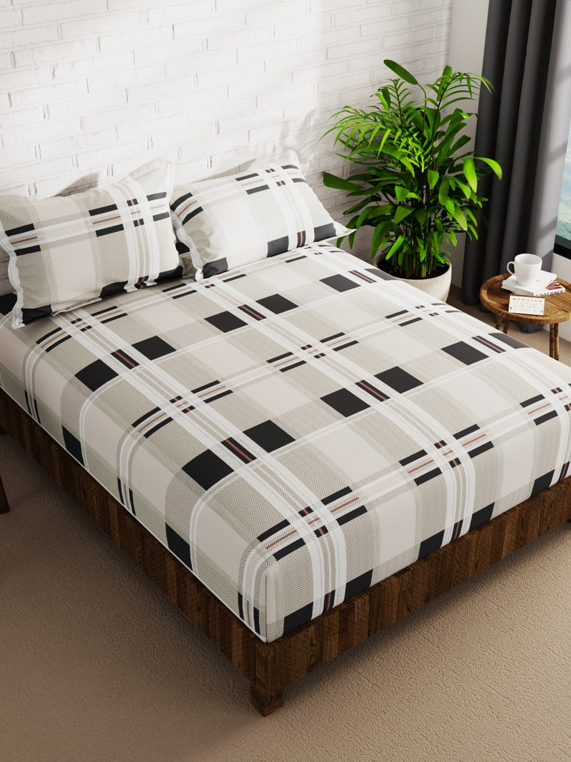 Extra Smooth Micro Double Bedsheet With 2 Pillow Covers <small> (checks-beige/multi)</small>