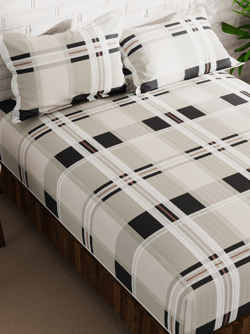 Extra Smooth Micro Double Bedsheet With 2 Pillow Covers <small> (checks-beige/multi)</small>