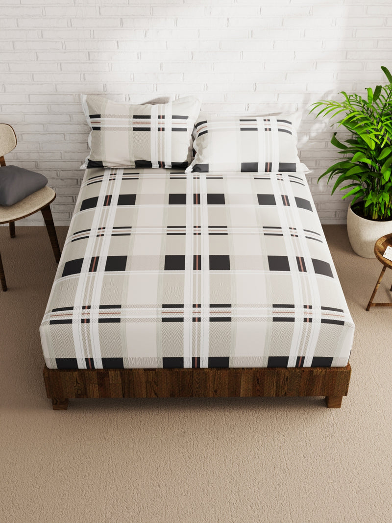 Extra Smooth Micro Double Bedsheet With 2 Pillow Covers <small> (checks-beige/multi)</small>