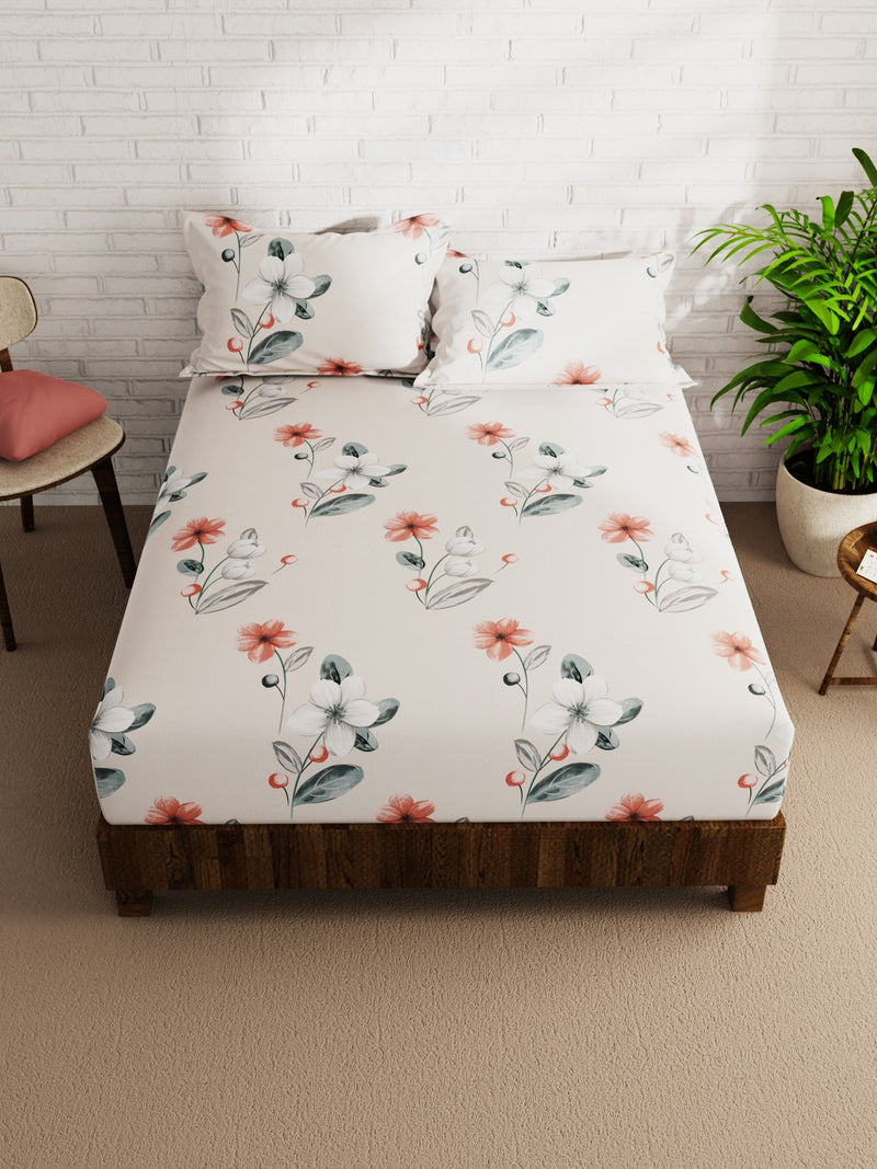 Extra Smooth Micro Double Bedsheet With 2 Pillow Covers <small> (floral-sand)</small>