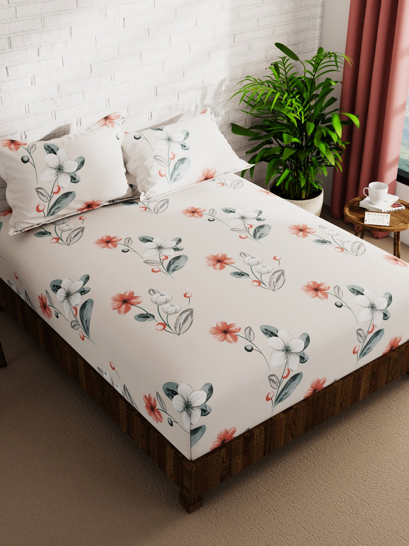 Extra Smooth Micro Double Bedsheet With 2 Pillow Covers <small> (floral-sand)</small>