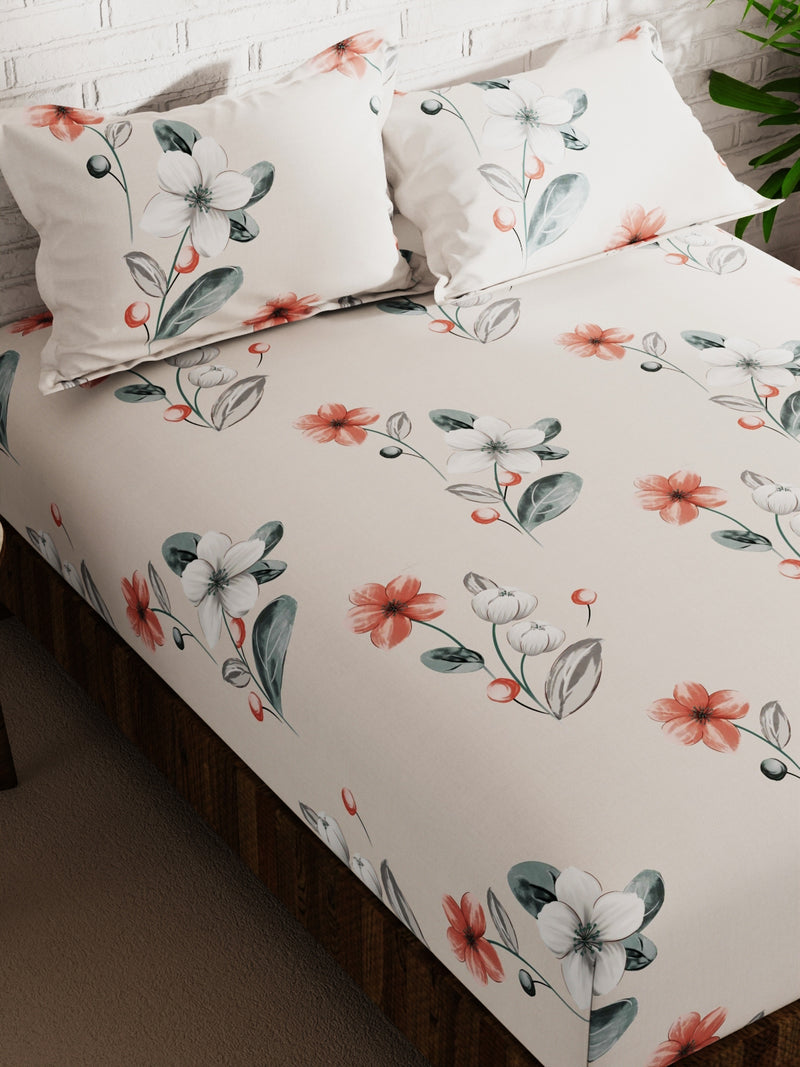 Extra Smooth Micro Double Bedsheet With 2 Pillow Covers <small> (floral-sand)</small>