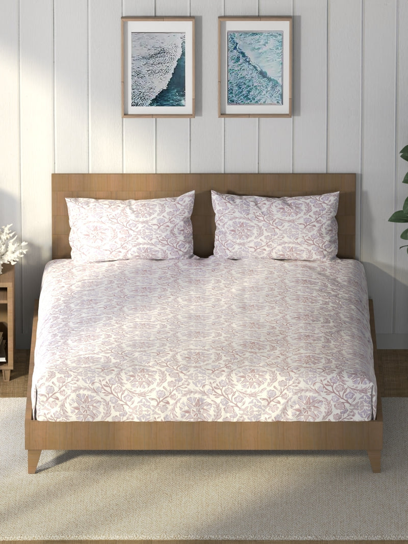 Super Soft 100% Cotton King Bedsheet And 2 Pillow Covers <small> (floral-lavendar)</small>