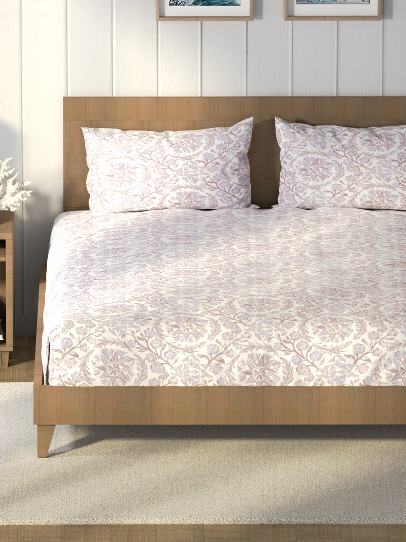 Super Soft 100% Cotton King Bedsheet And 2 Pillow Covers <small> (floral-lavendar)</small>