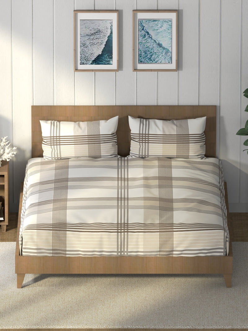 Super Soft 100% Cotton King Bedsheet And 2 Pillow Covers <small> (stripe-beige/grey)</small>