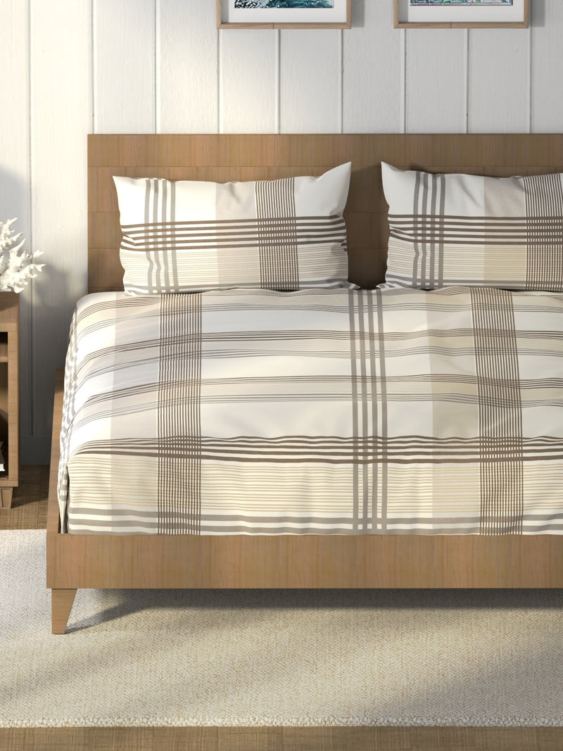 Super Soft 100% Cotton King Bedsheet And 2 Pillow Covers <small> (stripe-beige/grey)</small>