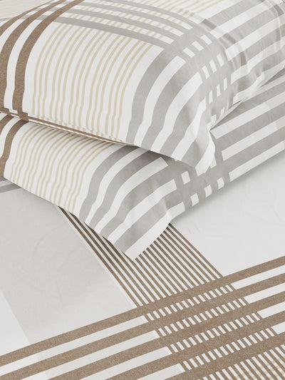 Super Soft 100% Cotton King Bedsheet And 2 Pillow Covers <small> (stripe-beige/grey)</small>