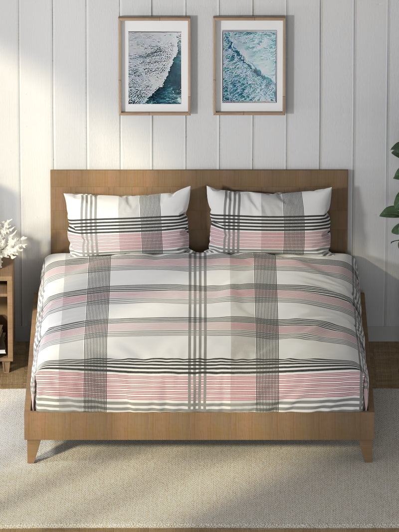 Super Soft 100% Cotton King Bedsheet And 2 Pillow Covers <small> (stripe-red/grey)</small>