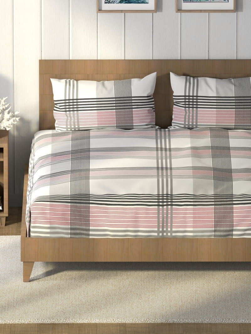 Super Soft 100% Cotton King Bedsheet And 2 Pillow Covers <small> (stripe-red/grey)</small>