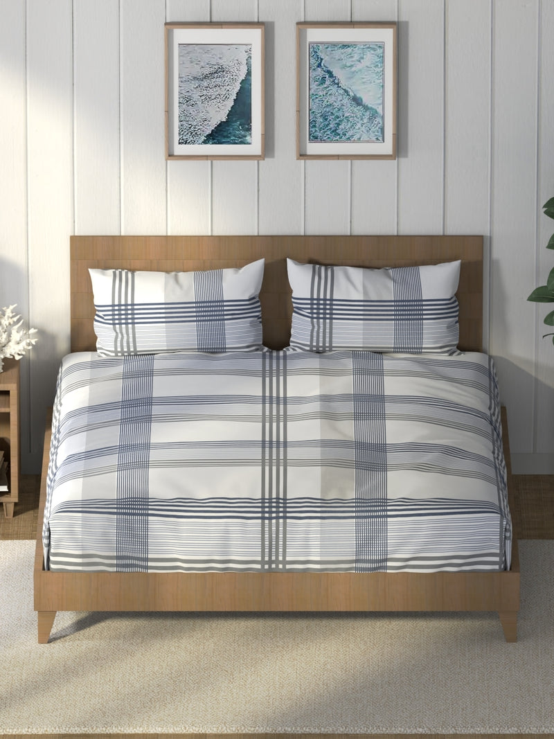 Super Soft 100% Cotton King Bedsheet And 2 Pillow Covers <small> (stripe-blue)</small>