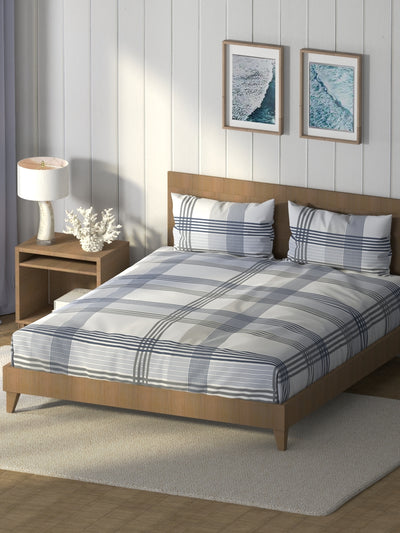 Super Soft 100% Cotton King Bedsheet And 2 Pillow Covers <small> (stripe-blue)</small>