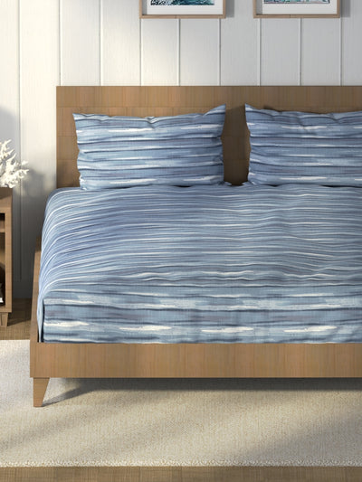 Super Soft 100% Cotton King Bedsheet And 2 Pillow Covers <small> (abstract-indigo)</small>