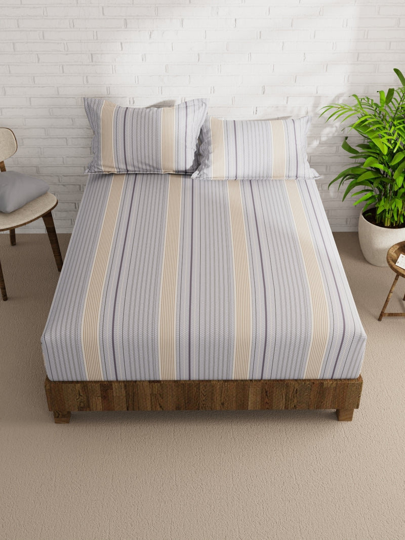 Extra Smooth Micro Double Bedsheet With 2 Pillow Covers <small> (stripe-grey/beige)</small>