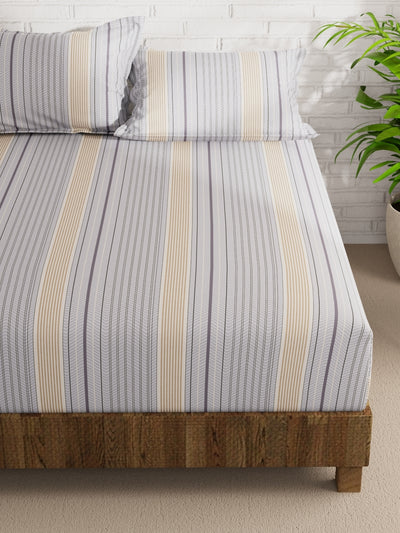 Extra Smooth Micro Double Bedsheet With 2 Pillow Covers <small> (stripe-grey/beige)</small>