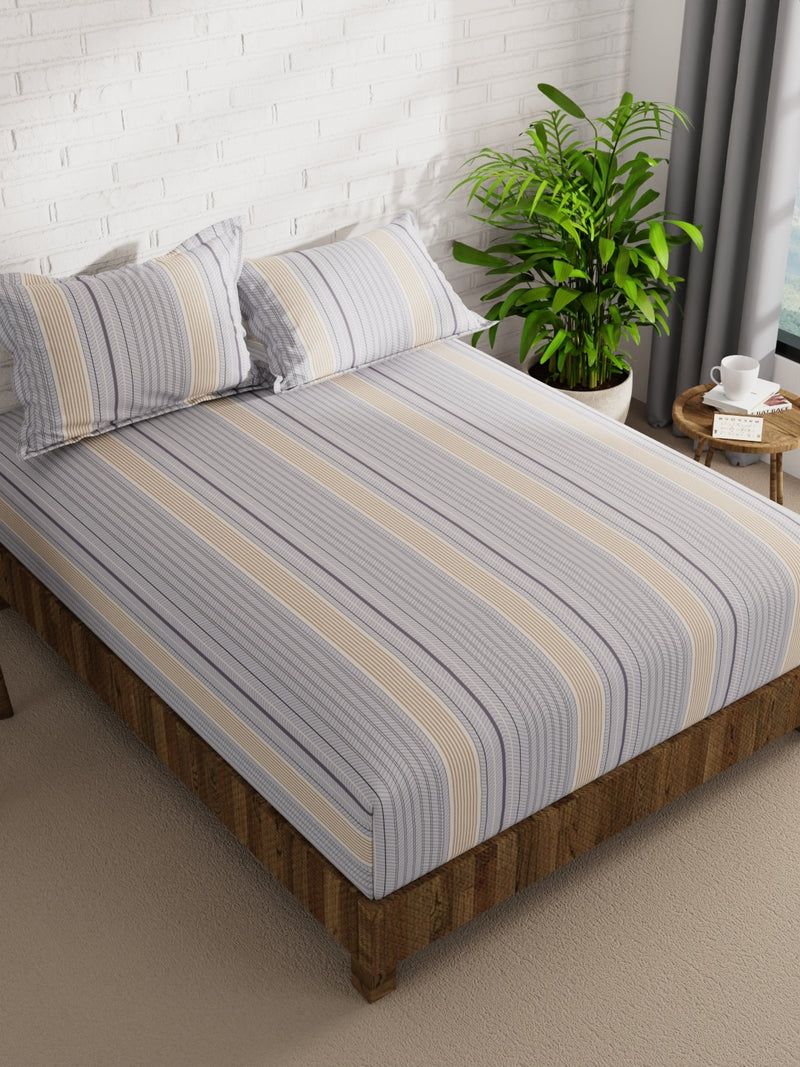 Extra Smooth Micro Double Bedsheet With 2 Pillow Covers <small> (stripe-grey/beige)</small>