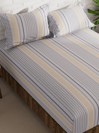 Extra Smooth Micro Double Bedsheet With 2 Pillow Covers <small> (stripe-grey/beige)</small>