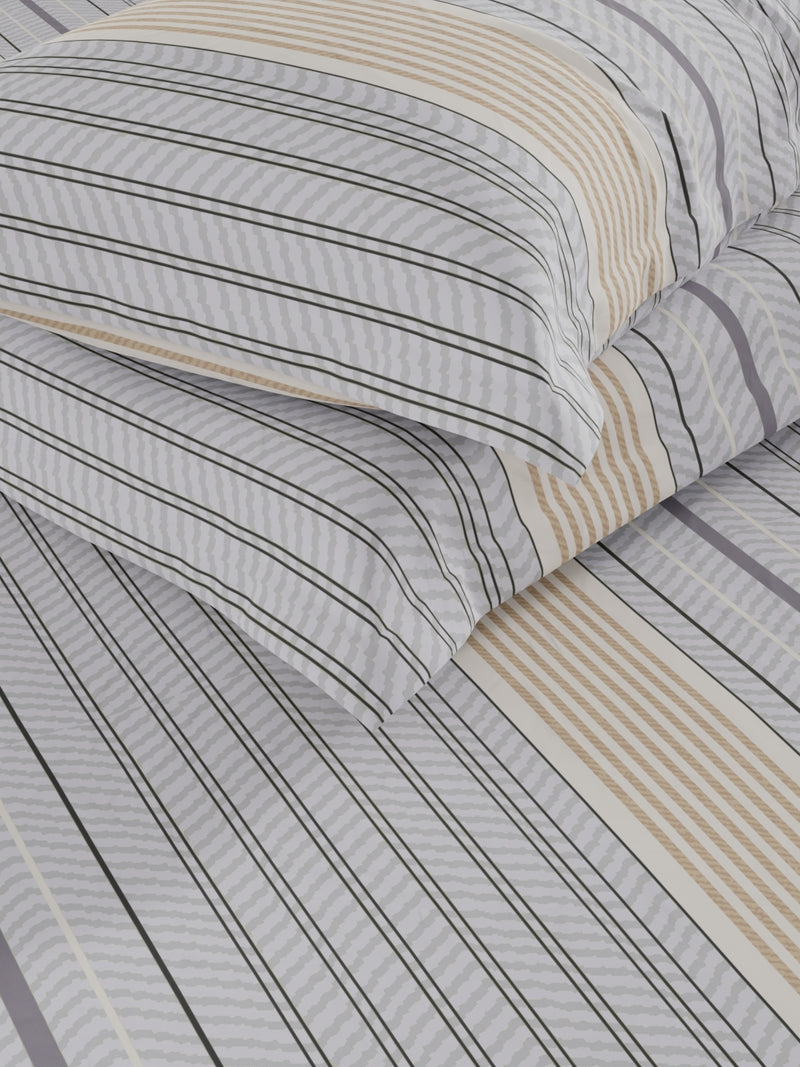 Extra Smooth Micro Double Bedsheet With 2 Pillow Covers <small> (stripe-grey/beige)</small>