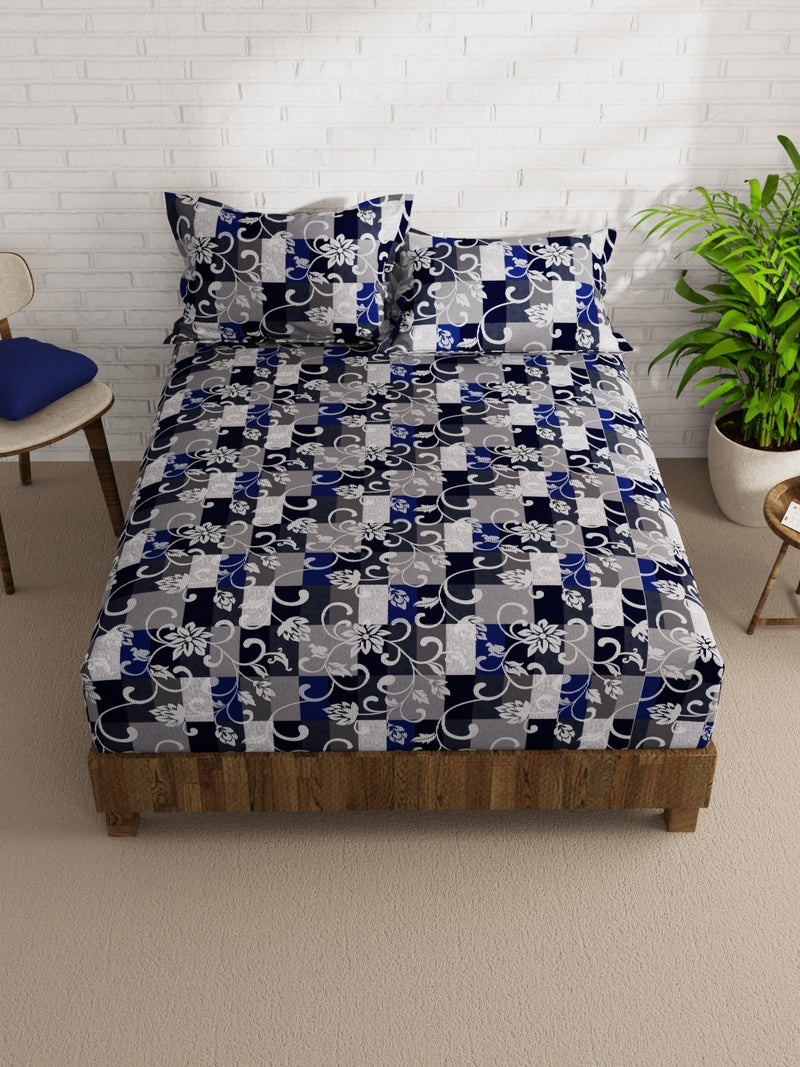 Extra Smooth Micro Double Bedsheet With 2 Pillow Covers <small> (floral-blue/multi)</small>