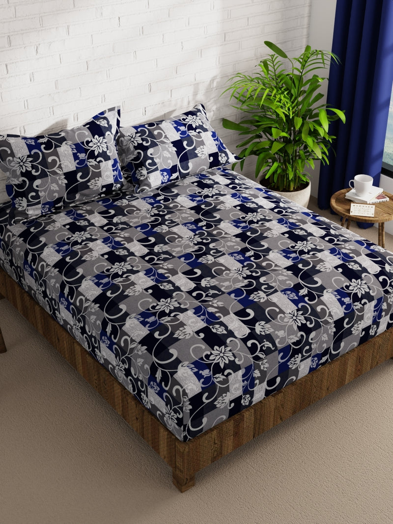 Extra Smooth Micro Double Bedsheet With 2 Pillow Covers <small> (floral-blue/multi)</small>