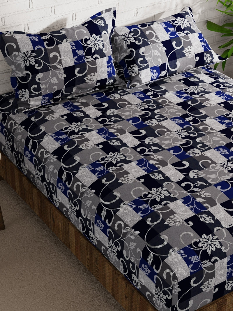 Extra Smooth Micro Double Bedsheet With 2 Pillow Covers <small> (floral-blue/multi)</small>