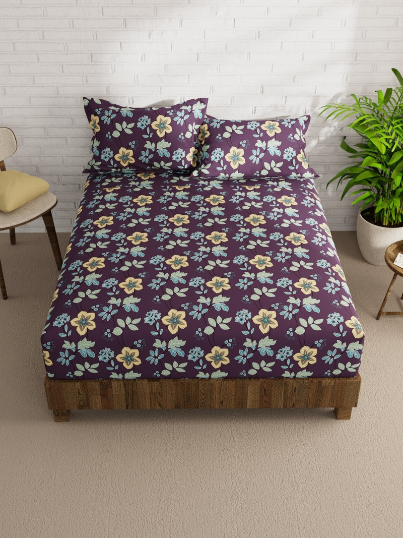 Extra Smooth Micro Double Bedsheet With 2 Pillow Covers <small> (floral-indigo)</small>